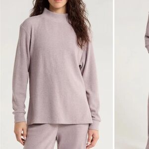 Zella Dusty Lavender Mock-Neck Waffle Knit Top